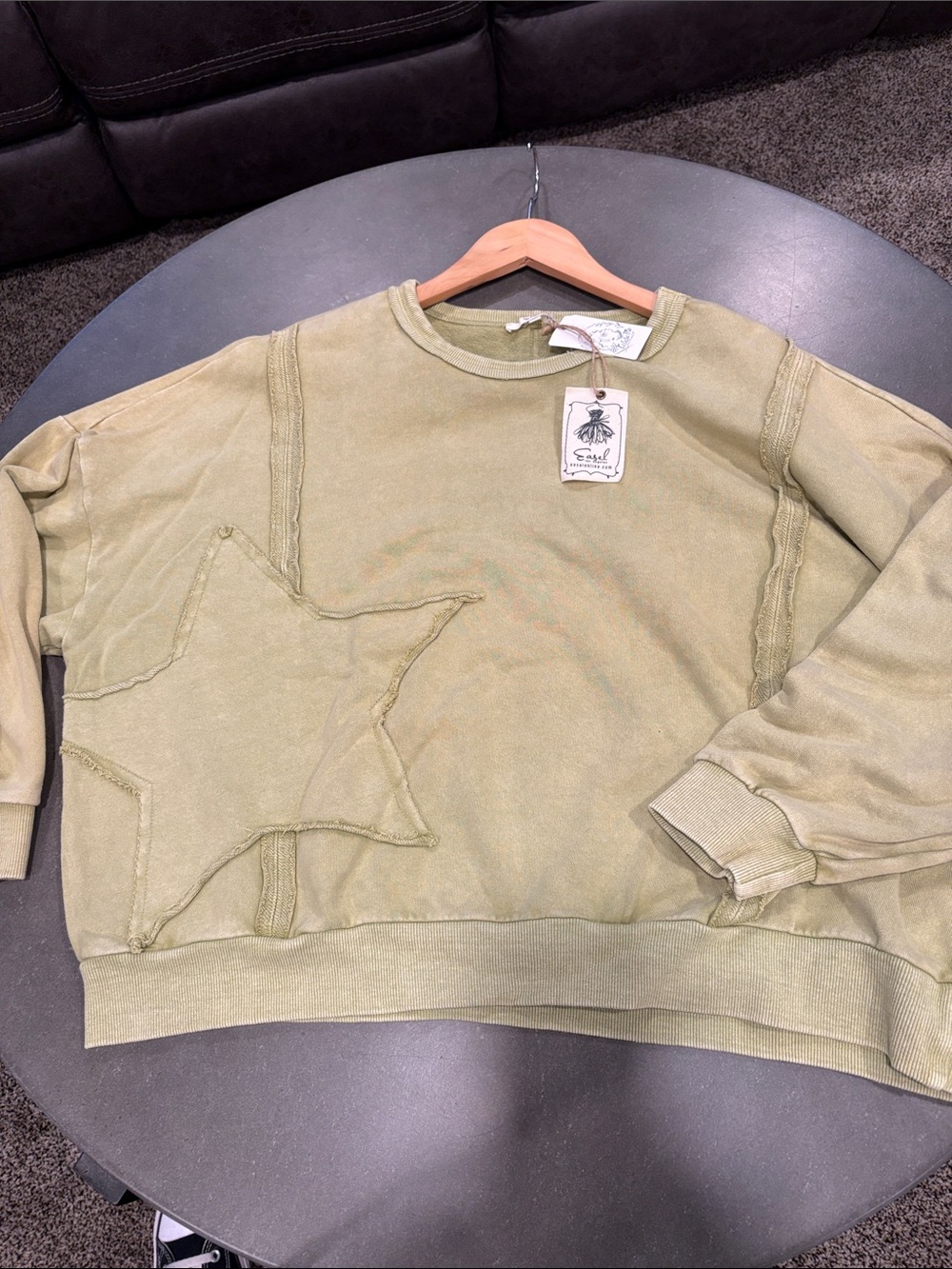 easel Olive Green Distressed Crewneck Sweater - Picture 5 of 5